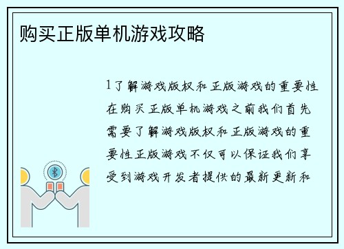 购买正版单机游戏攻略