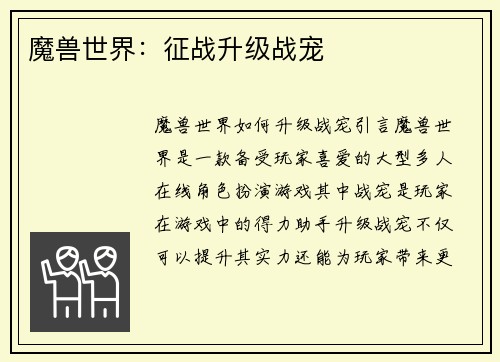 魔兽世界：征战升级战宠